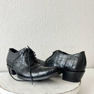 Rod Patrick Womens Lace Up Shoes 7 Black Caiman Western Boots Loafers Ankle